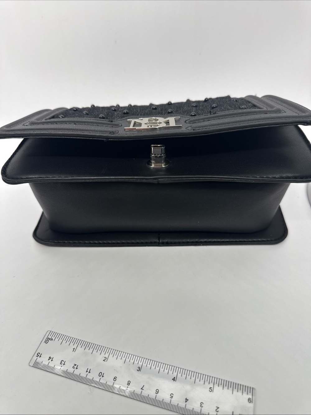 Badgley Mischka Black Quilted black diamond denim Crossbody Bag Silver Hardware - Picture 14 of 16